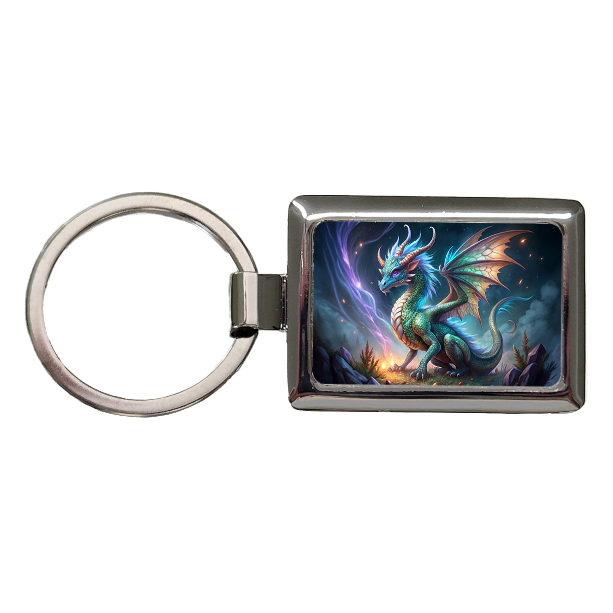 Magical Dragon Rectangle Metal Keychain