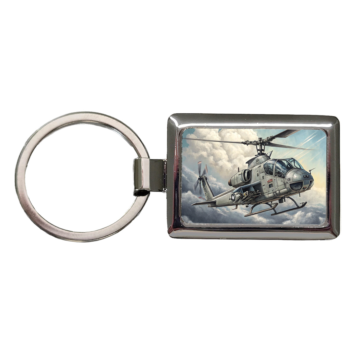 Military Attack Helicopter In Flight Rectangle Metal Keychain