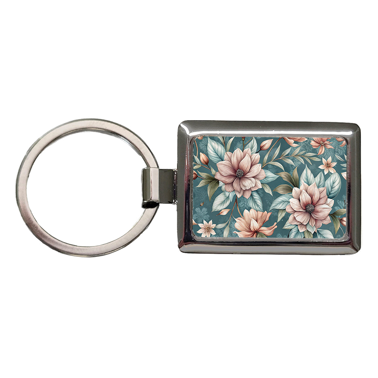 Minimalist Flowers Floral Pattern Rectangle Metal Keychain