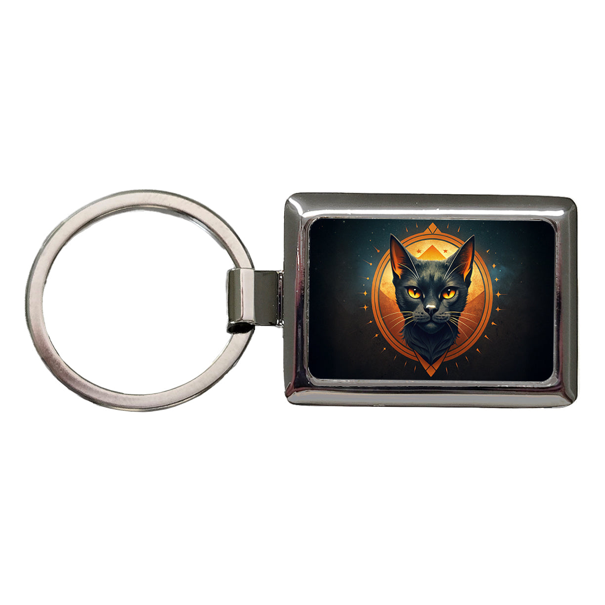 Noir Black Cat Design Rectangle Metal Keychain