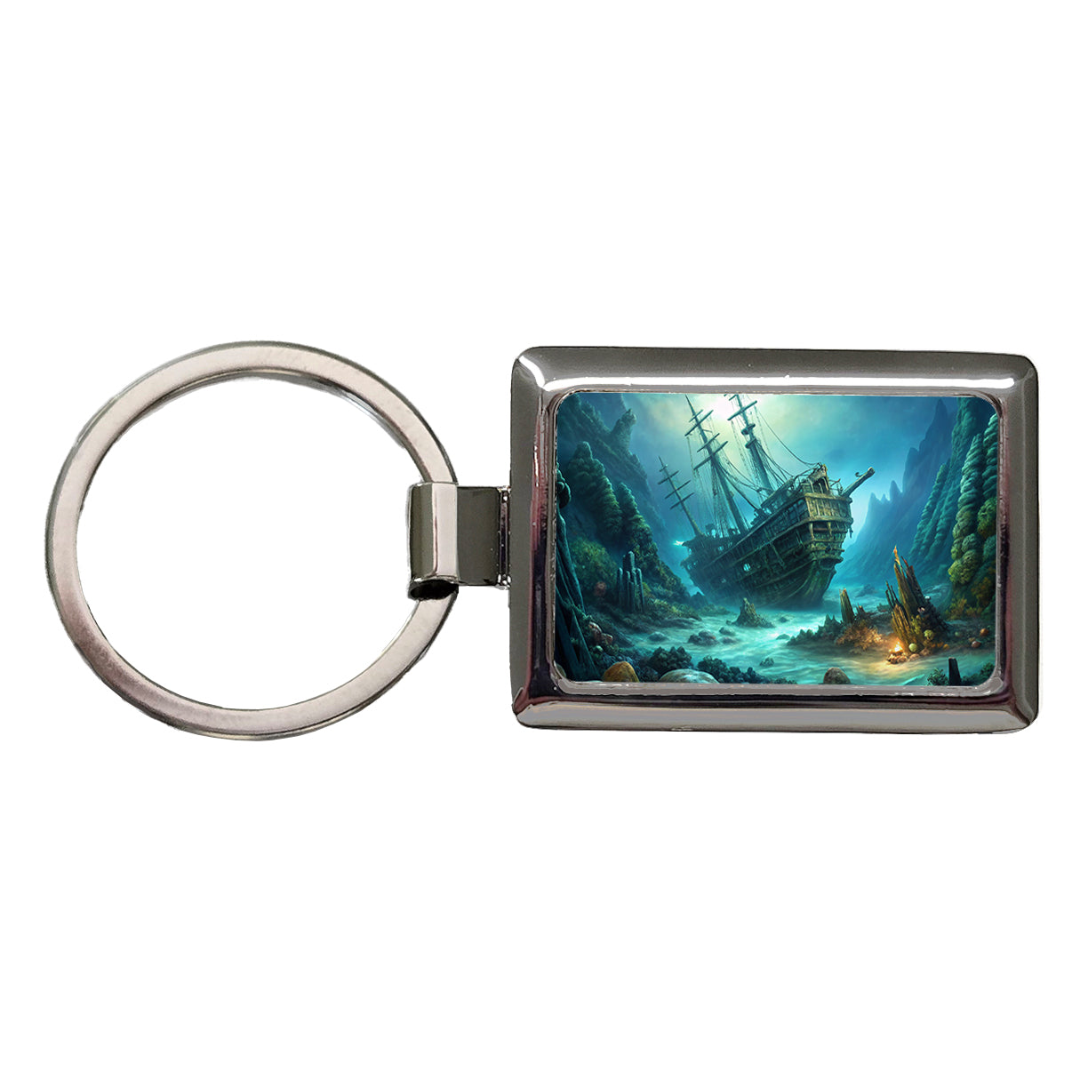 Pirate Ship Shipwreck Under The Ocean Rectangle Metal Keychain