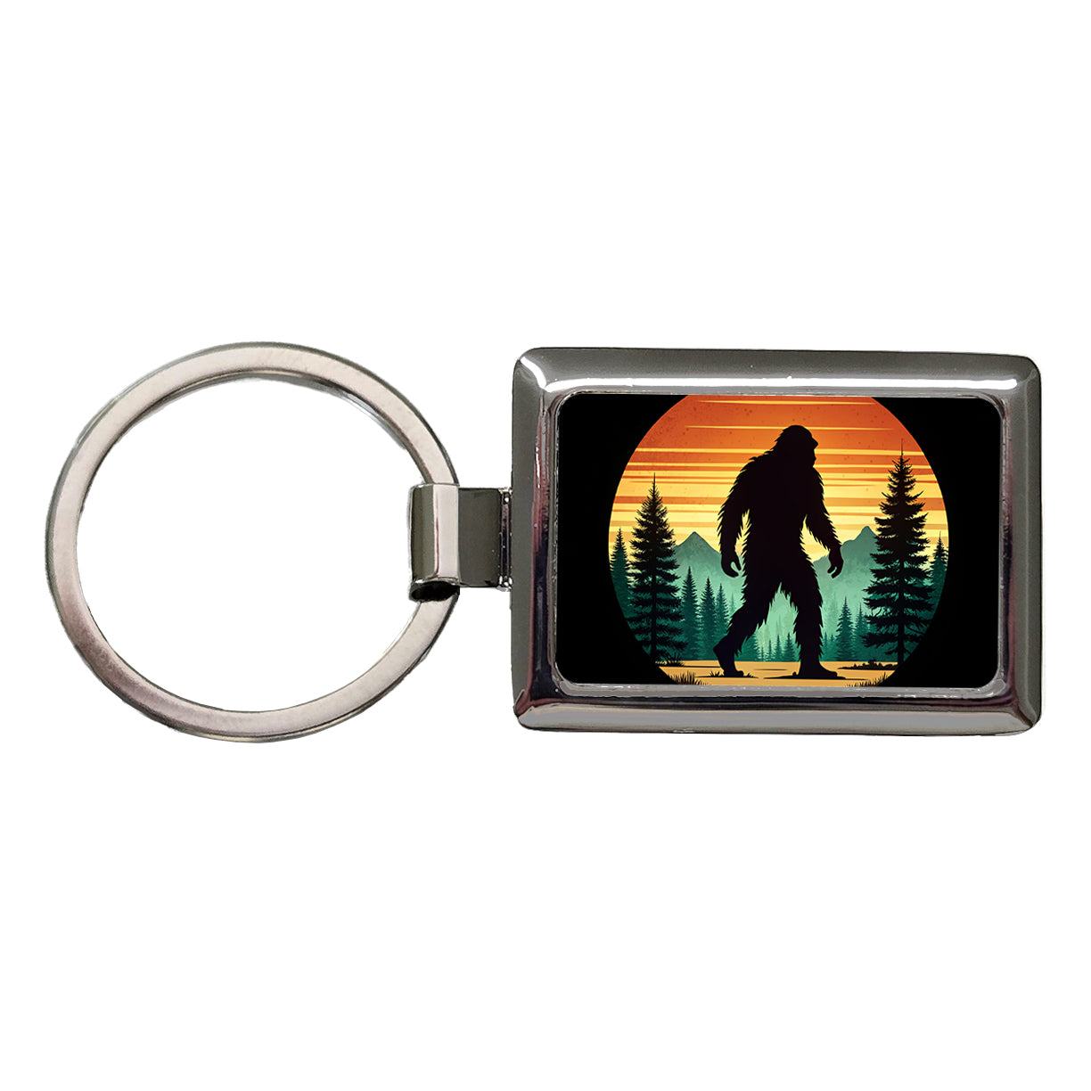 Retro Bigfoot Walking In The Forest Rectangle Metal Keychain