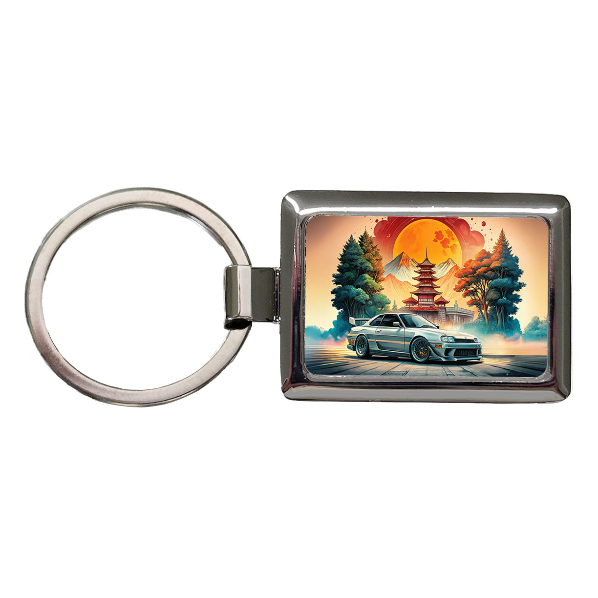 Retro Classic JDM Tuner Car Art Rectangle Metal Keychain