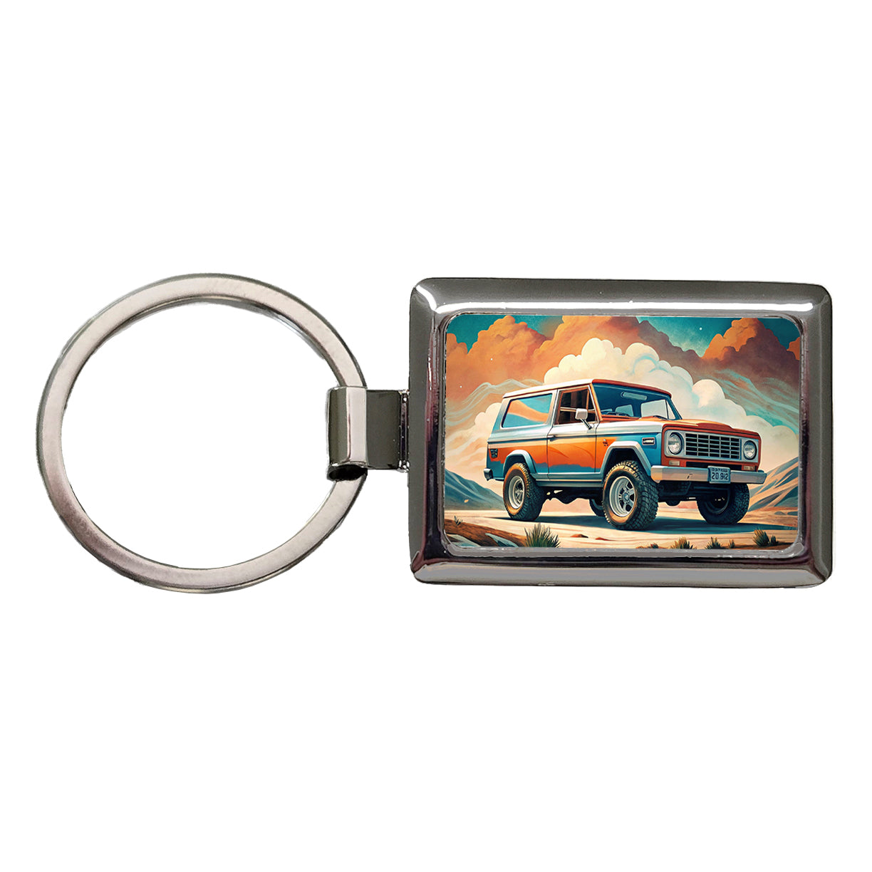 Retro Classic Off-Road Truck Art Rectangle Metal Keychain