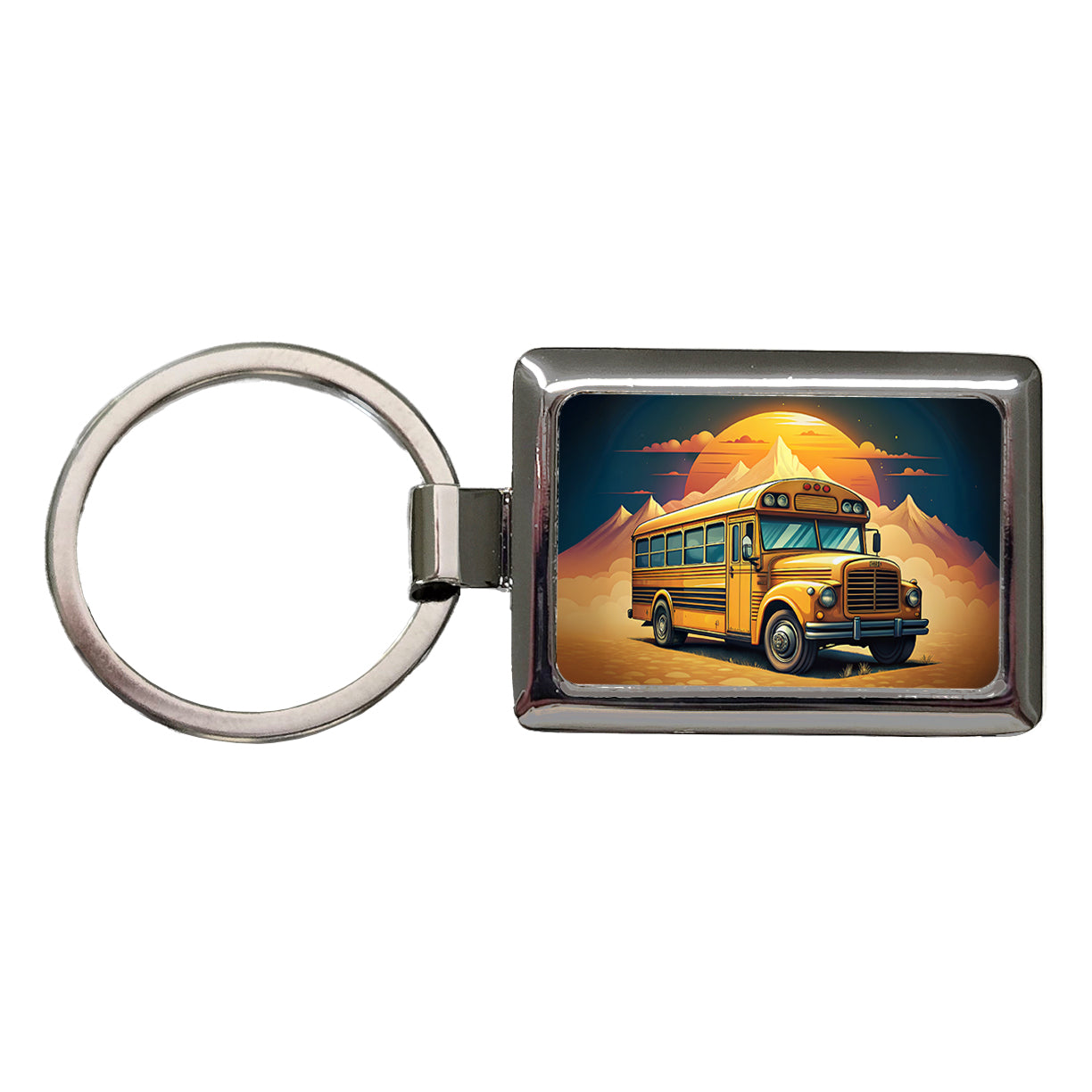 Retro Classic School Bus Rectangle Metal Keychain