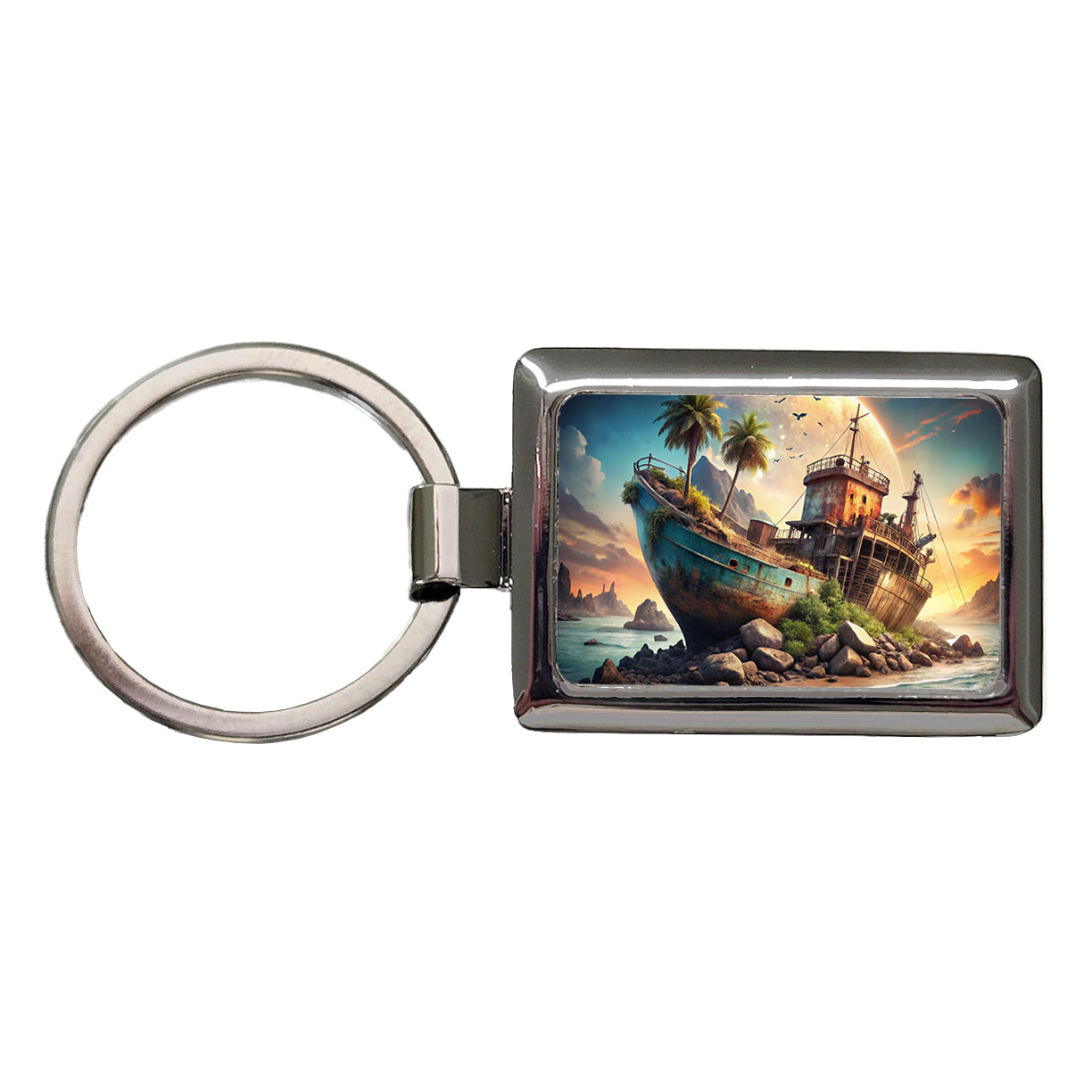 Sci-fi Shipwreck Rectangle Metal Keychain