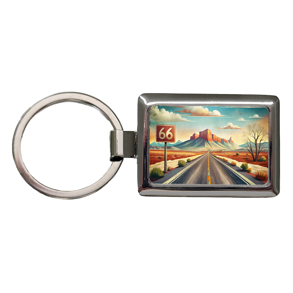Southwest Highway Route 66 Art Rectangle Metal Keychain