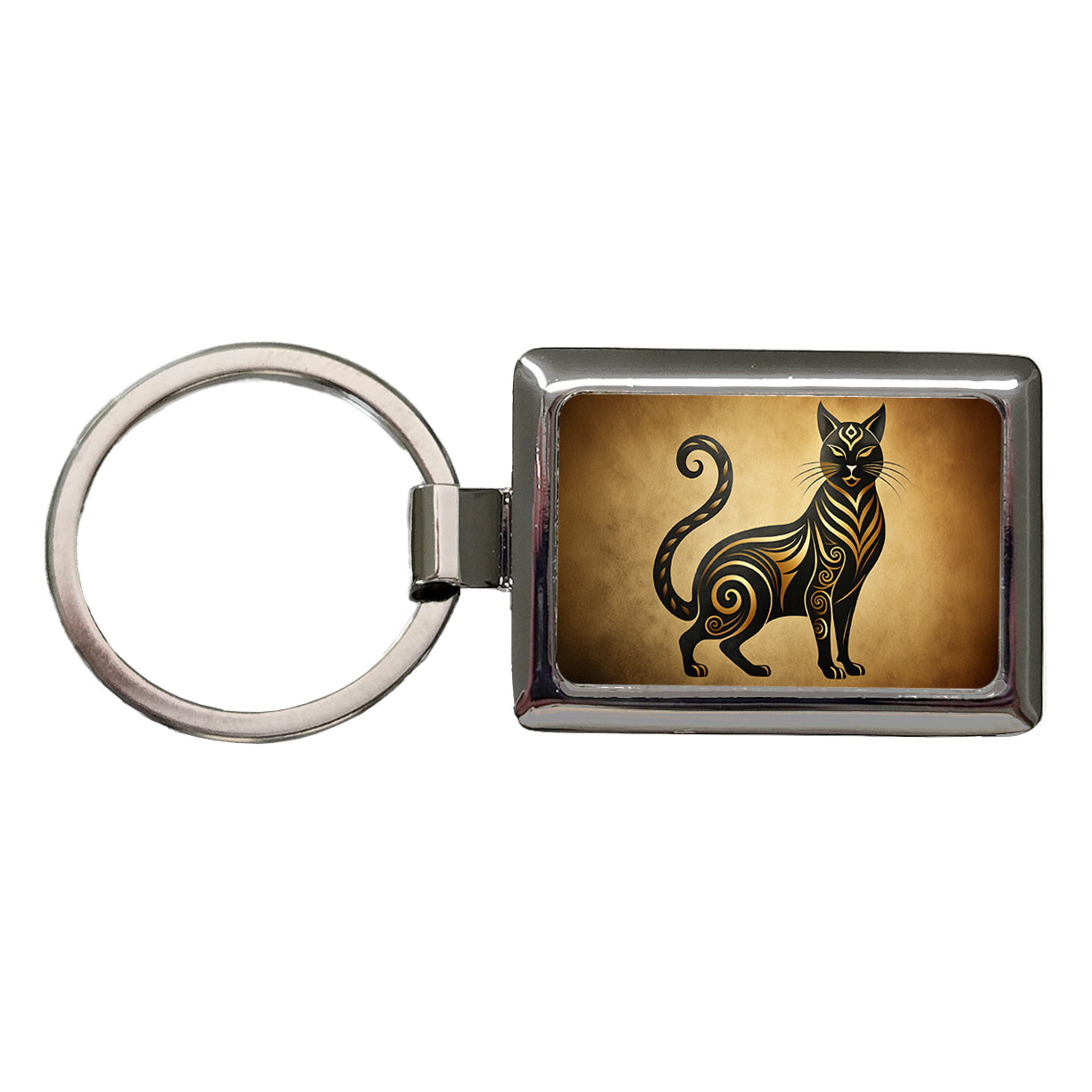 Stylized Black Cat Design Rectangle Metal Keychain