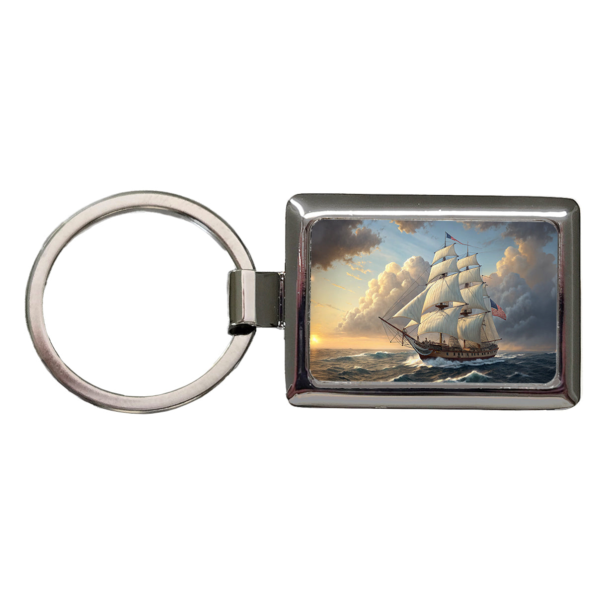 US Navy Frigate 18th Century Sailing Ship At Sea Rectangle Metal Keychain