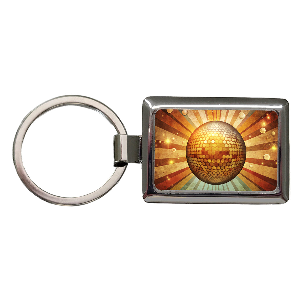 Vintage Retro Disco Ball Design Rectangle Metal Keychain