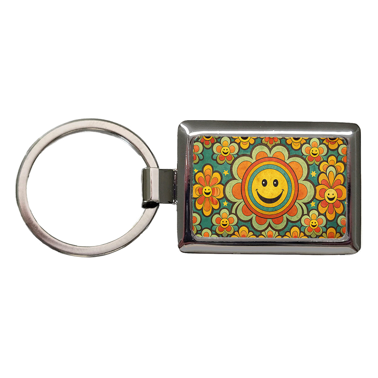 Vintage Retro Hippie Smile Pattern Design Rectangle Metal Keychain