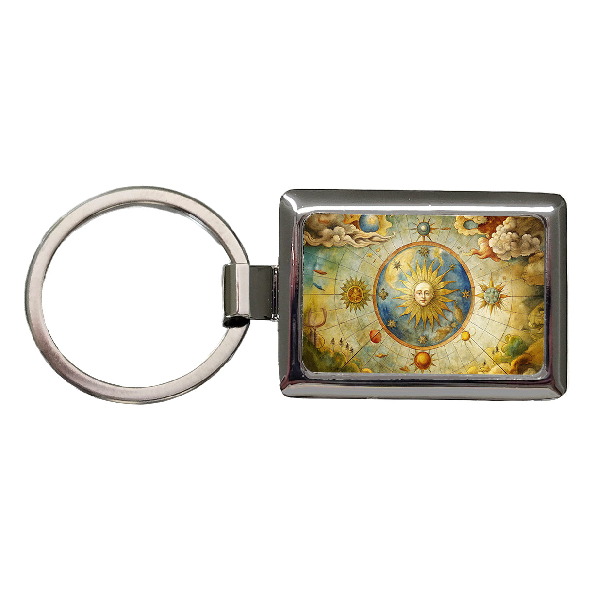 Vintage Sun Moon Celestial Map Rectangle Metal Keychain