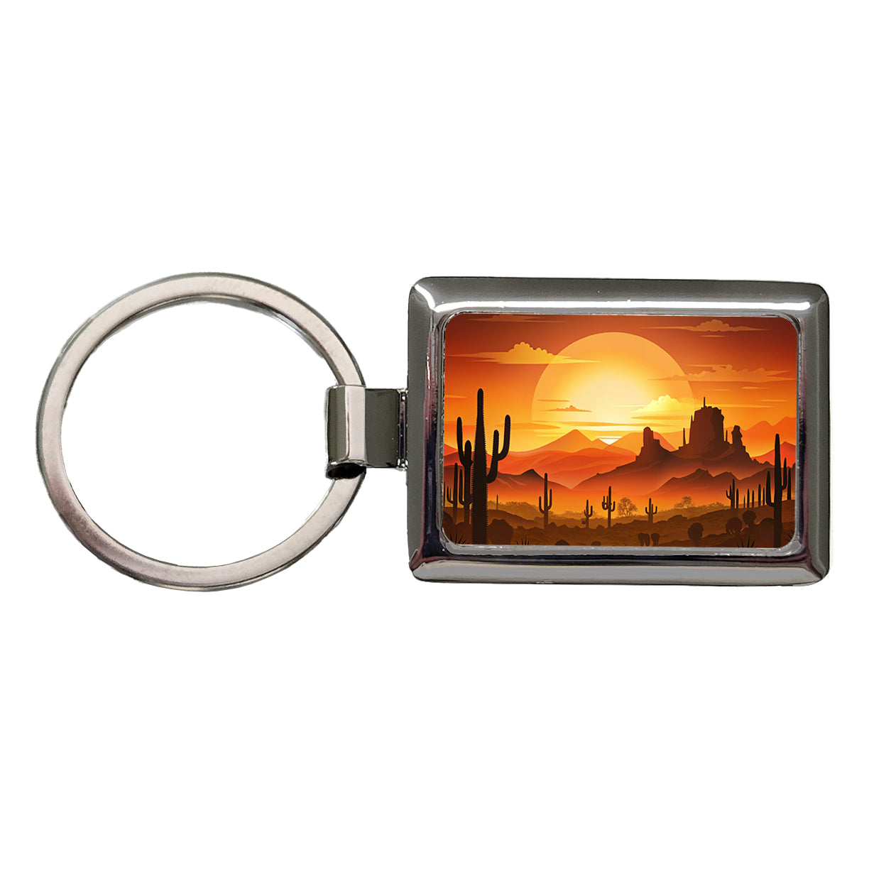 Wild West Sunset Southwest Landscape Silhouette Rectangle Metal Keychain