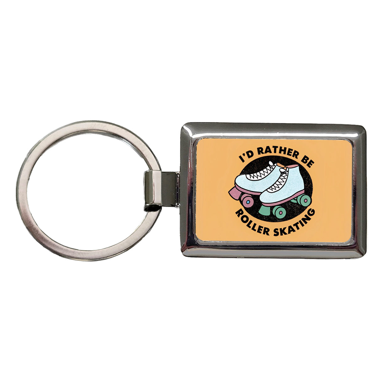 I'd Rather Be Roller Skating Rectangle Metal Keychain