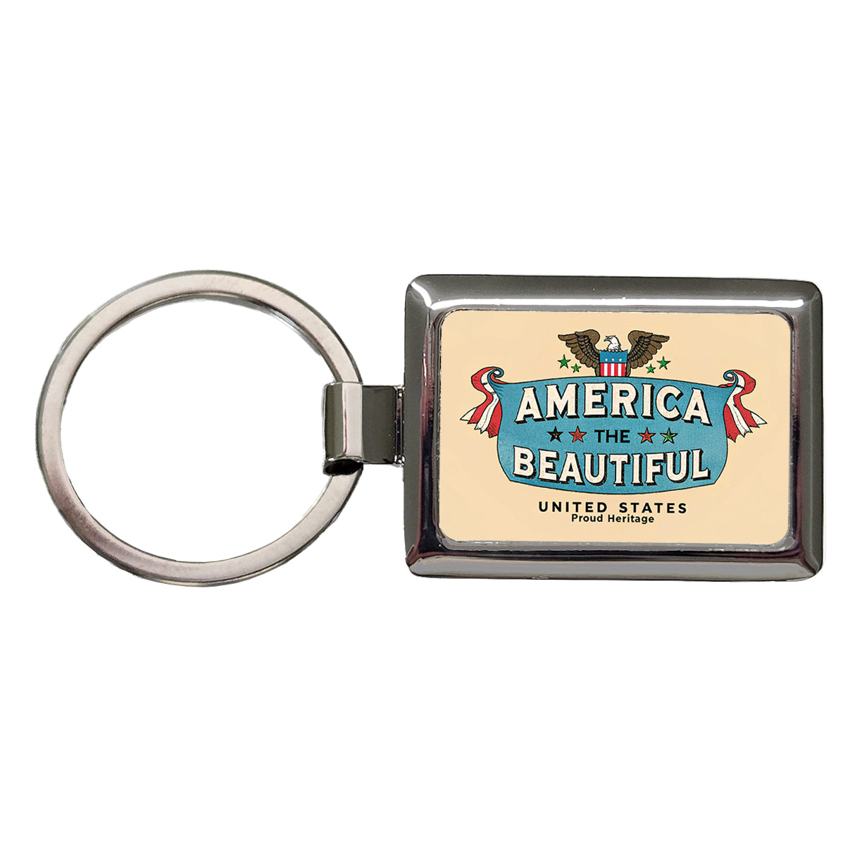 America The Beautiful United States Proud Heritage Rectangle Metal Keychain