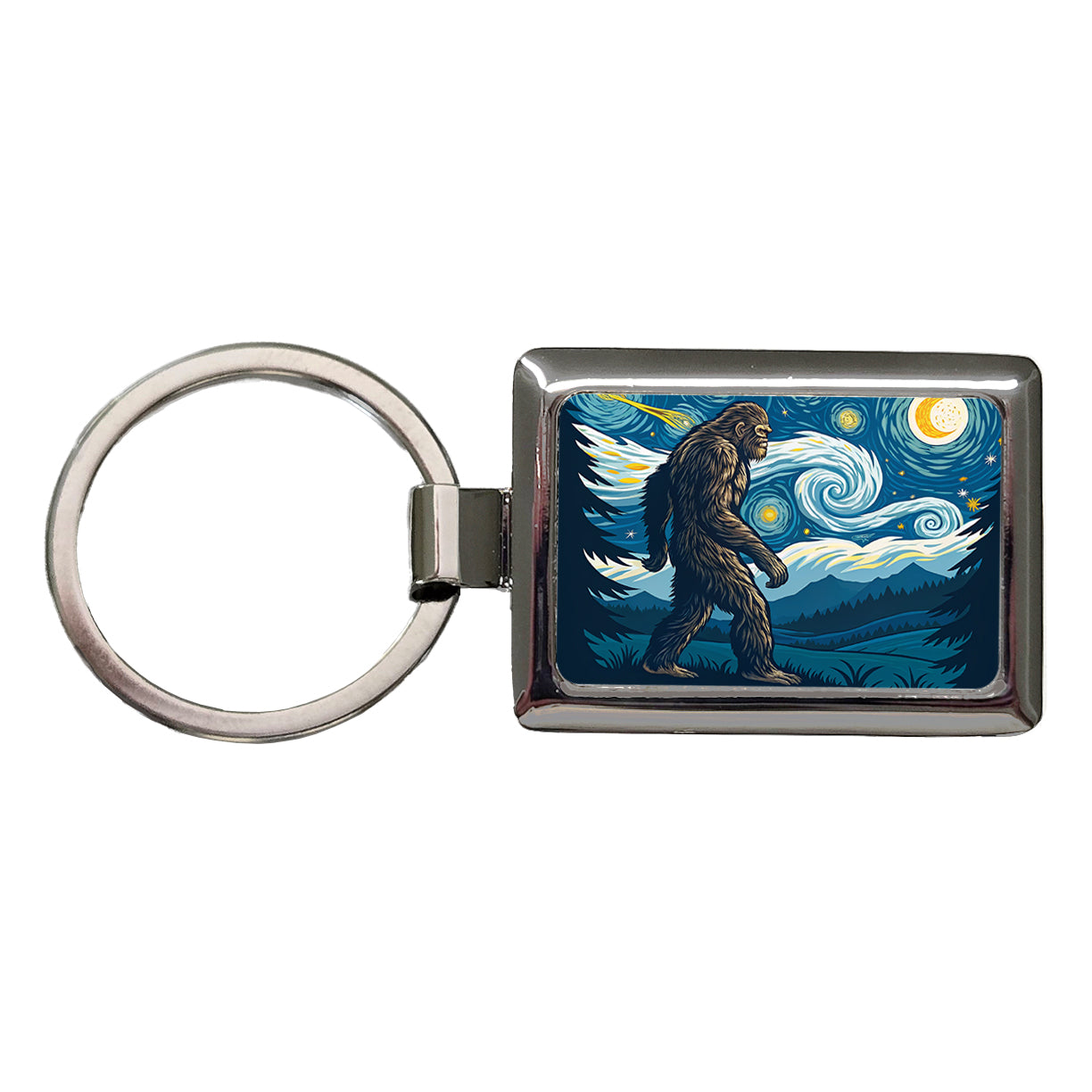 Big Foot Van Gogh Starry Night Rectangle Metal Keychain