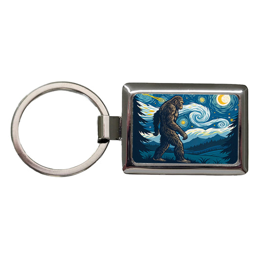 Big Foot Van Gogh Starry Night Rectangle Metal Keychain