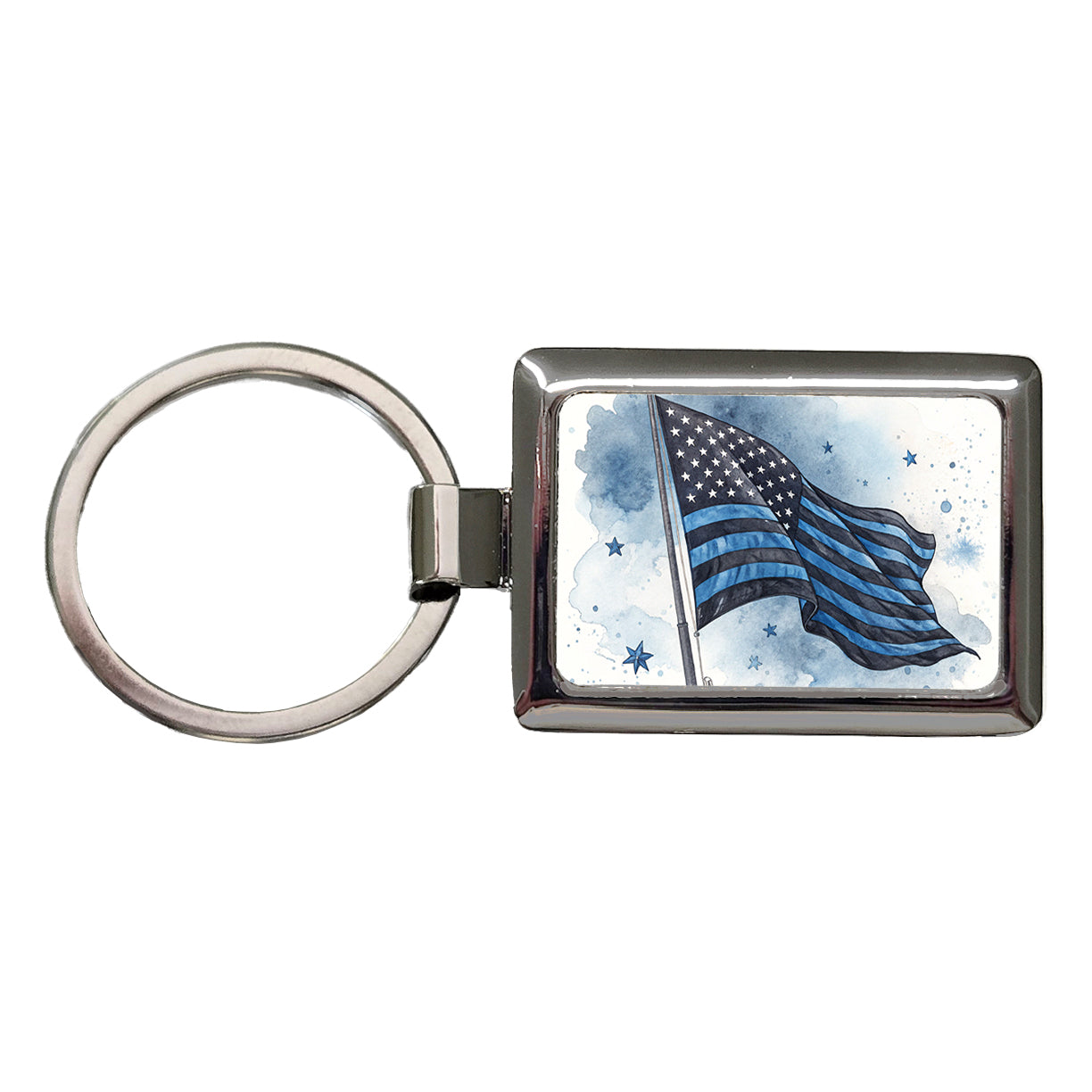 Black Blue Waving American Flag Watercolor USA United States Rectangle Metal Keychain