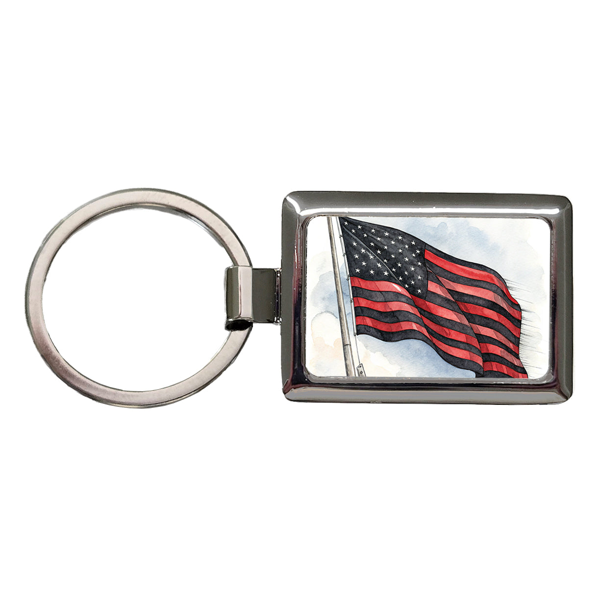 Black Red Waving American Flag Watercolor USA United States Rectangle Metal Keychain