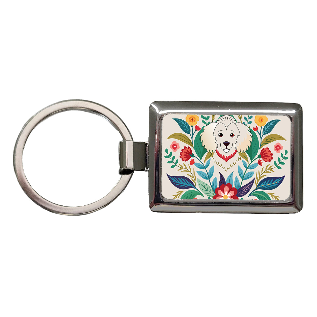 Cavachon Floral Motif Dog Rectangle Metal Keychain