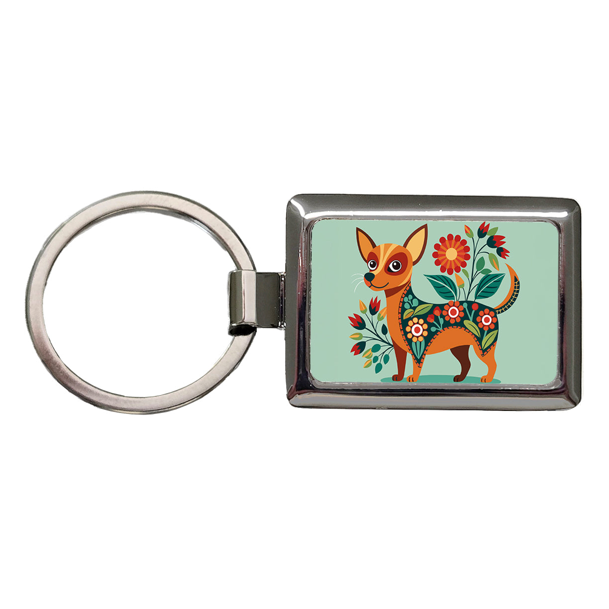 Chiweenie Floral Motif Cute Dog Rectangle Metal Keychain