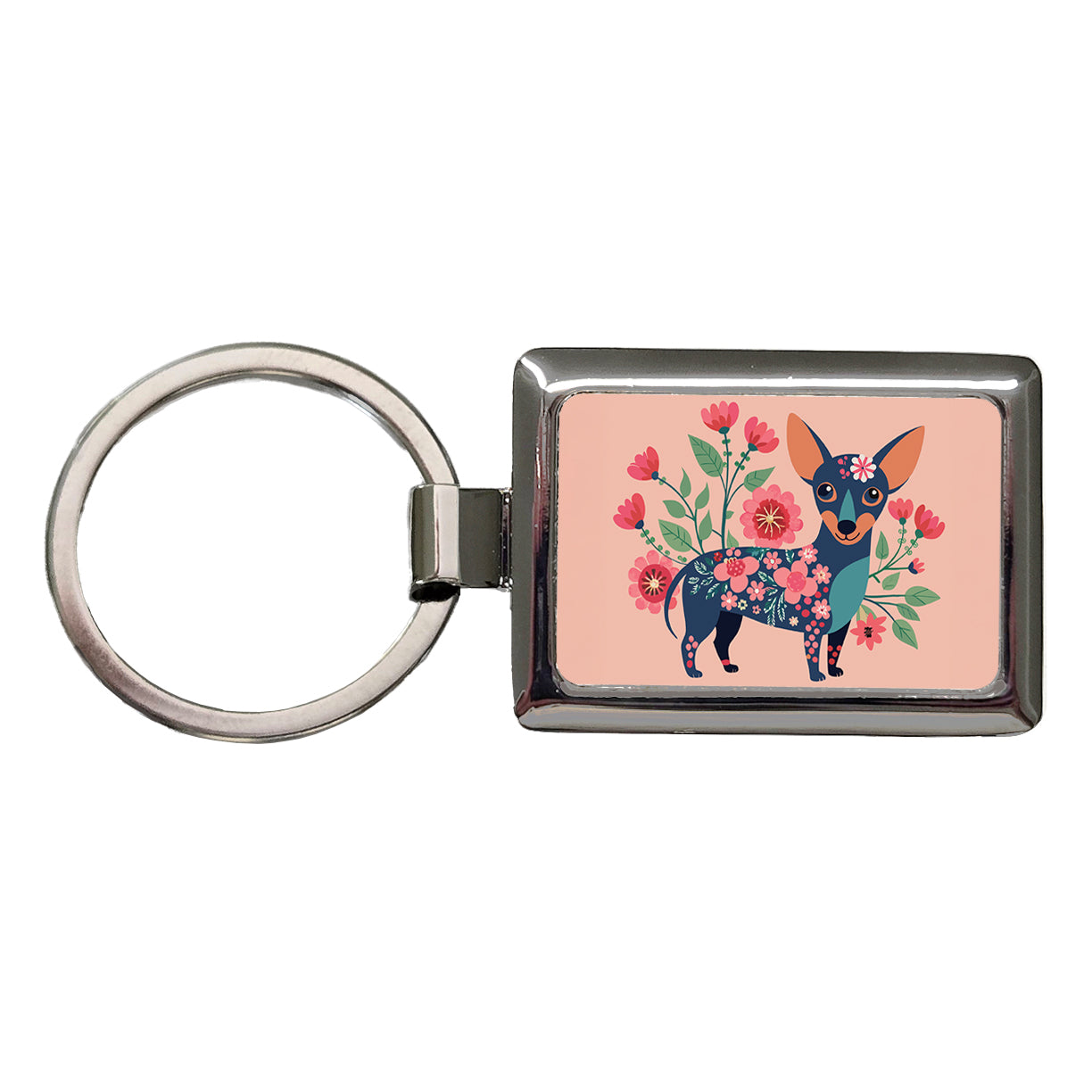 Chiweenie Floral Motif Pink Cute Dog Rectangle Metal Keychain