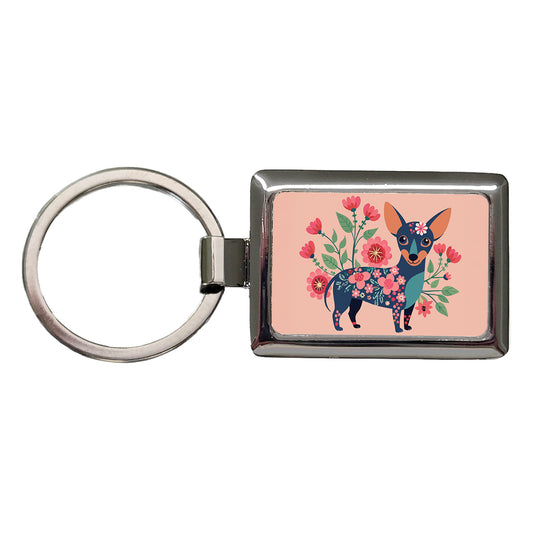 Chiweenie Floral Motif Pink Cute Dog Rectangle Metal Keychain