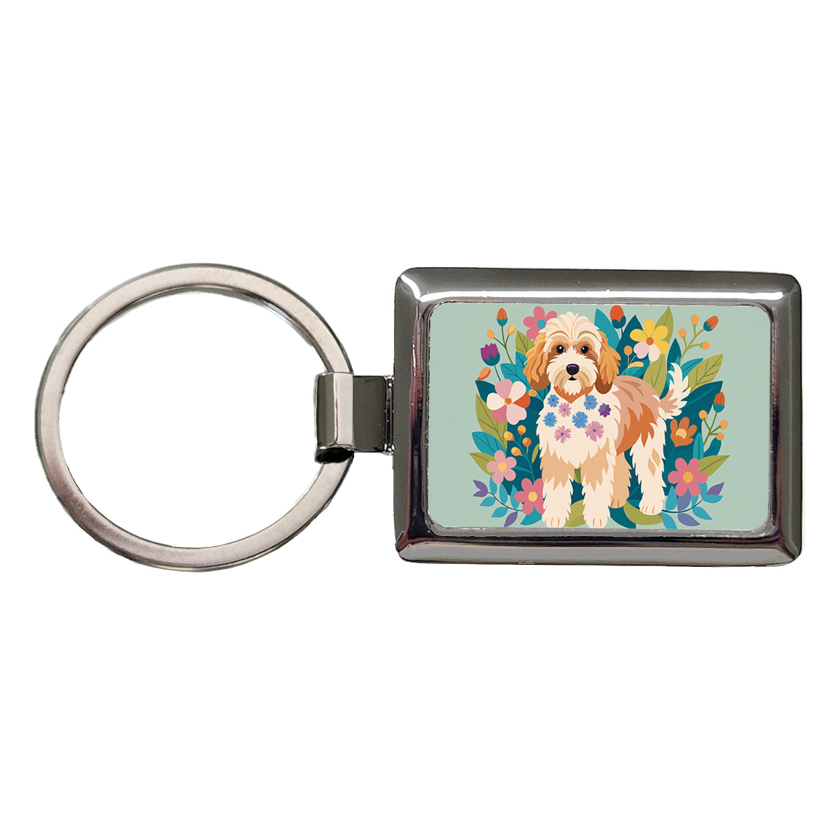 Cockapoo Floral Motif Dog Rectangle Metal Keychain