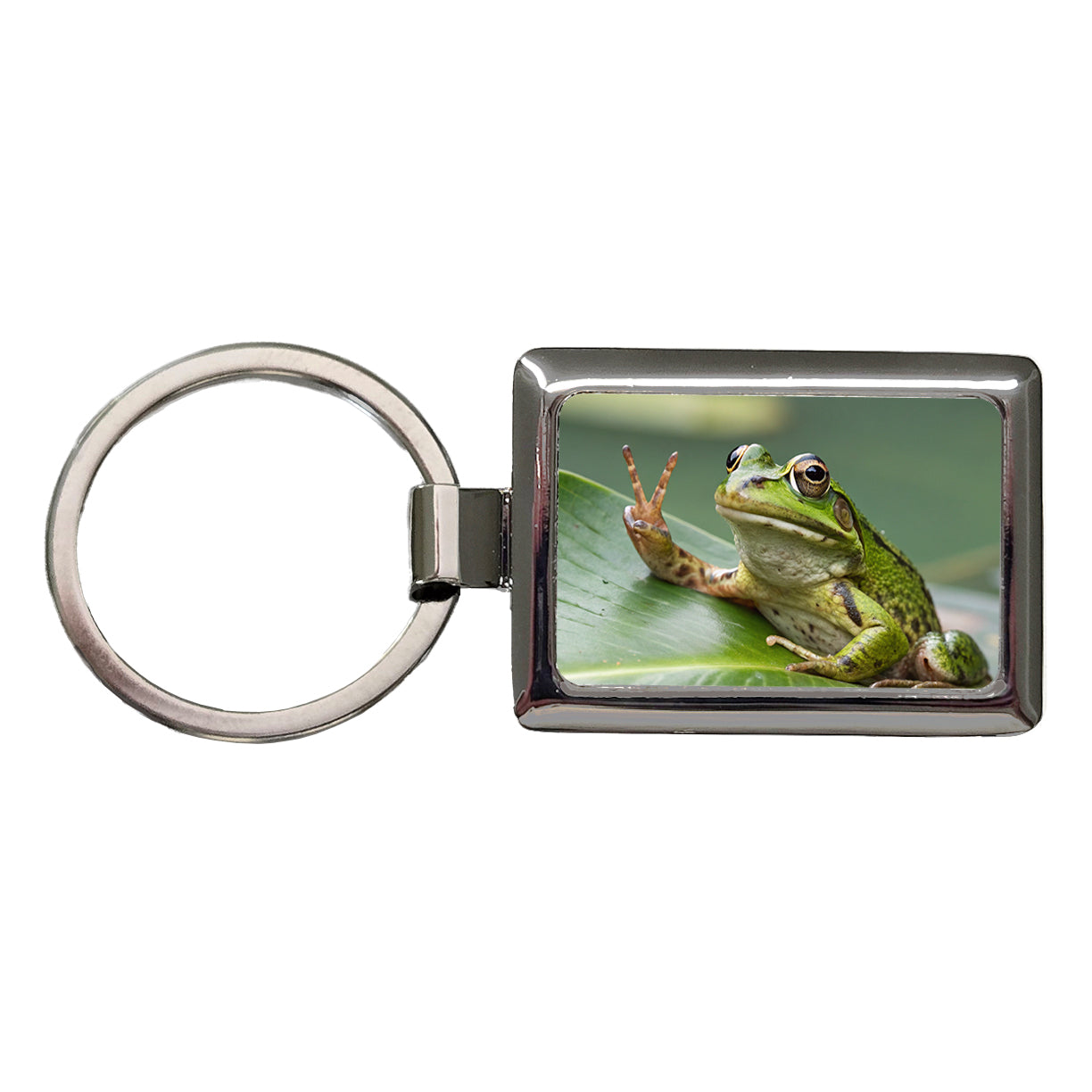 Frog Peace Sign Funny Rectangle Metal Keychain
