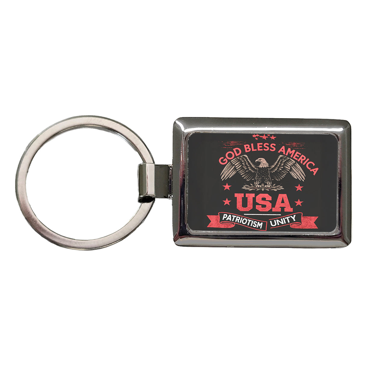 God Bless America Black Red USA United States Rectangle Metal Keychain