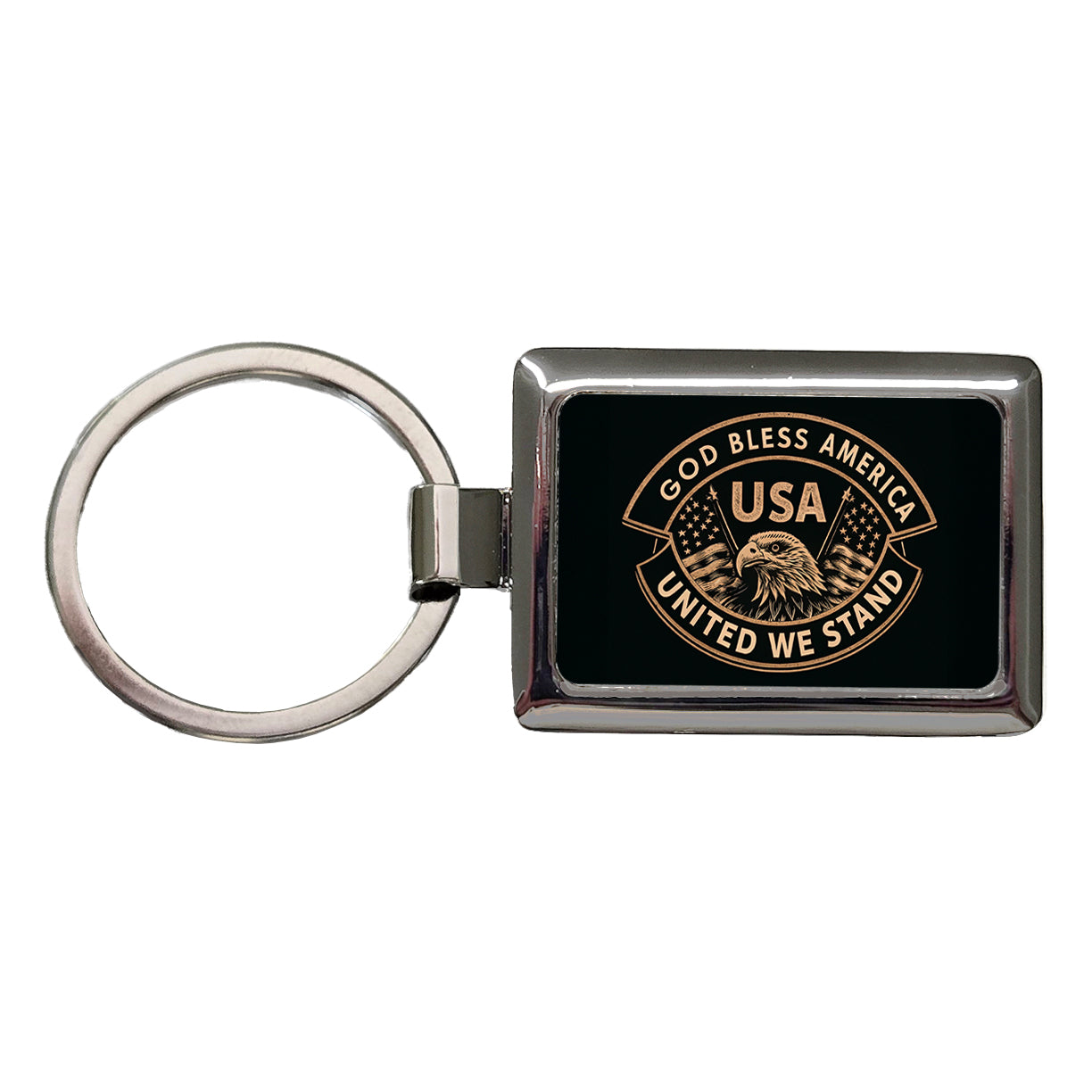 God Bless America Black Tan USA United States Rectangle Metal Keychain