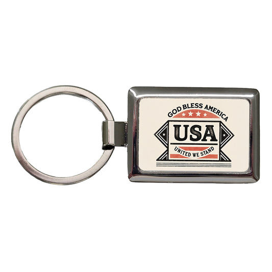 God Bless America USA United We Stand States Rectangle Metal Keychain