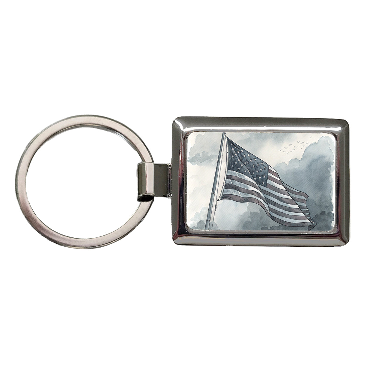 Gray American Flag Watercolor USA United States Rectangle Metal Keychain