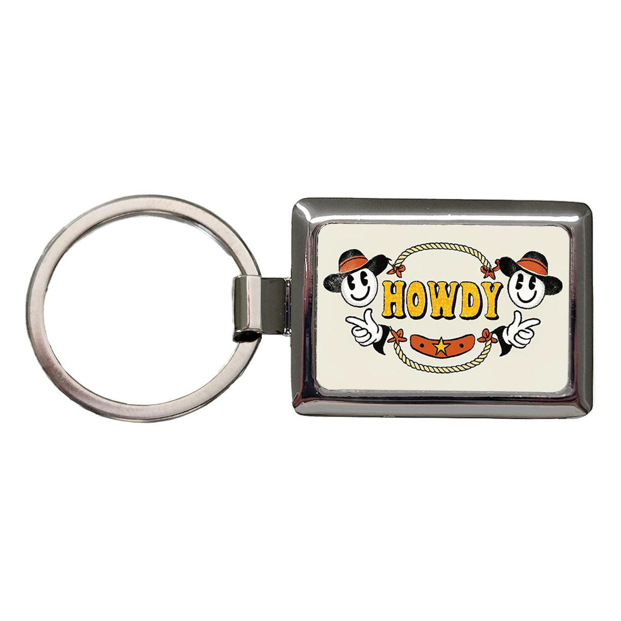 Howdy Funny Country Cowboy Cowgirl Rectangle Metal Keychain