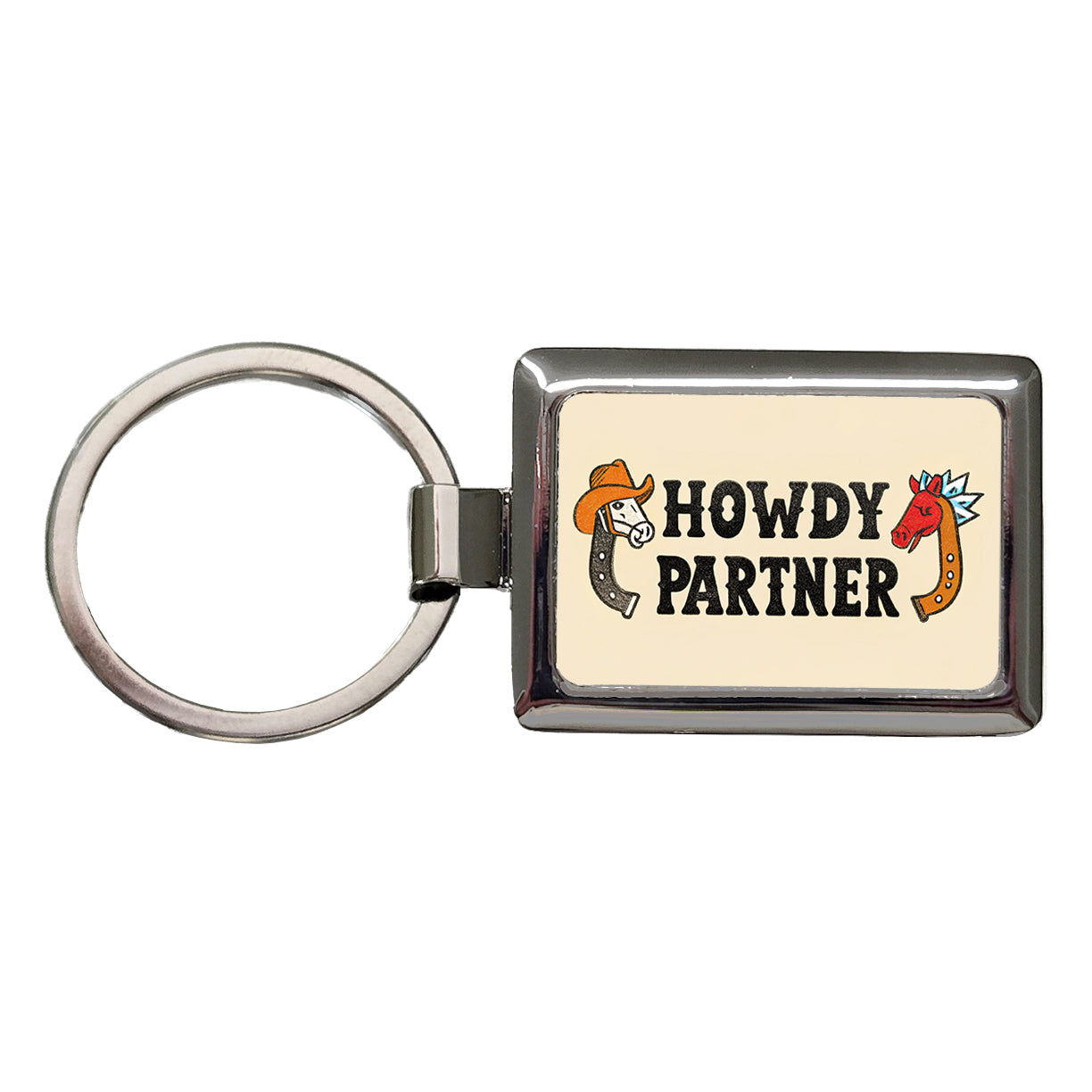 Howdy Partner Country Cowboy Cowgirl Cute Rectangle Metal Keychain