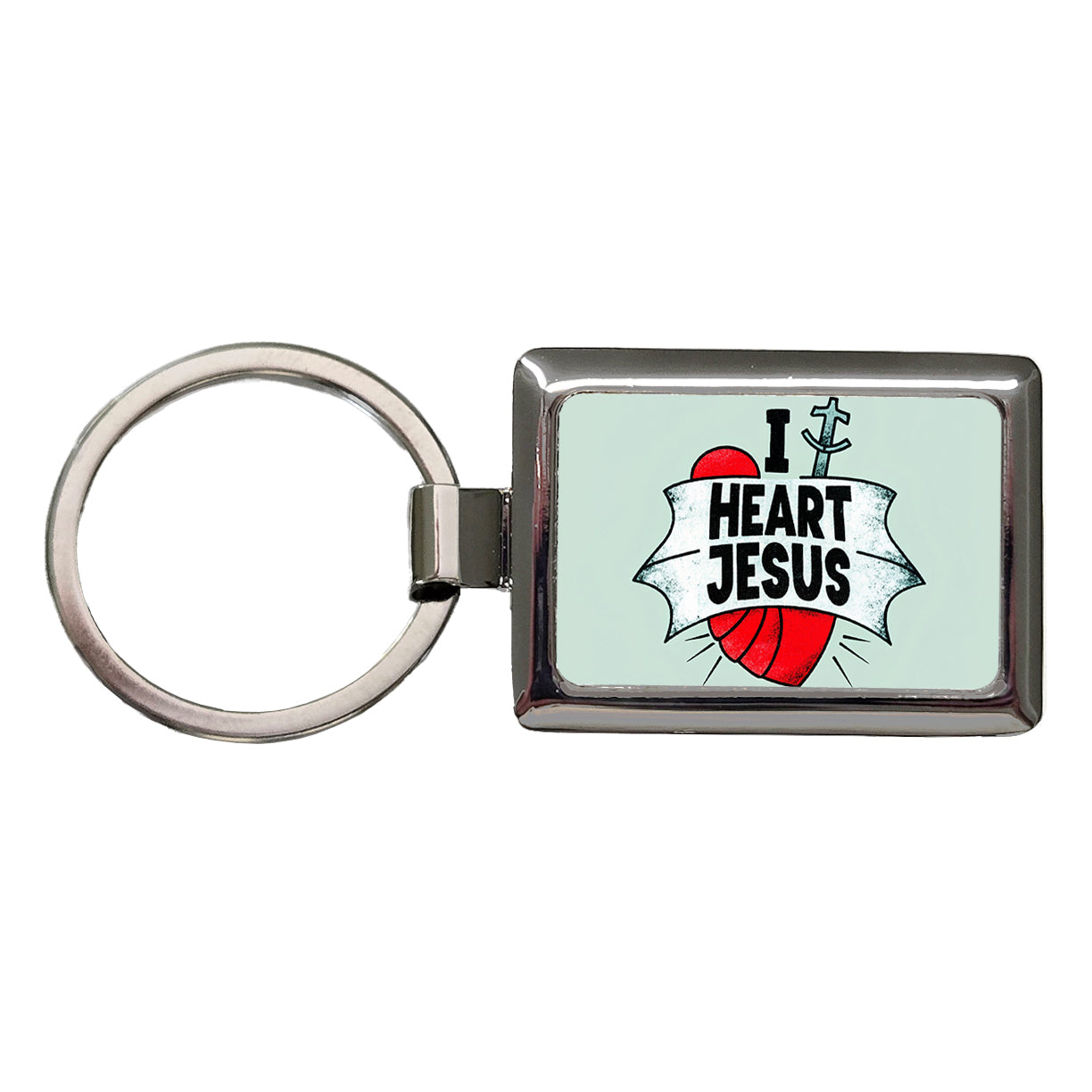 I Heart Jesus Love Rectangle Metal Keychain
