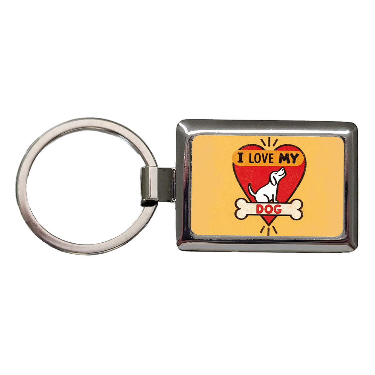 I Love My Dog Heart Rectangle Metal Keychain