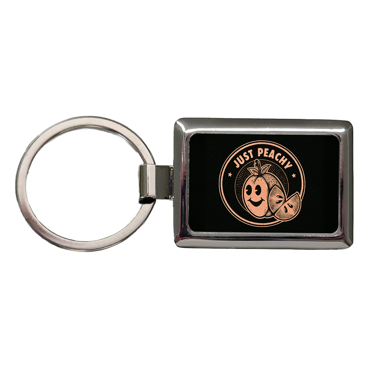 Just Peachy Black Background Rectangle Metal Keychain