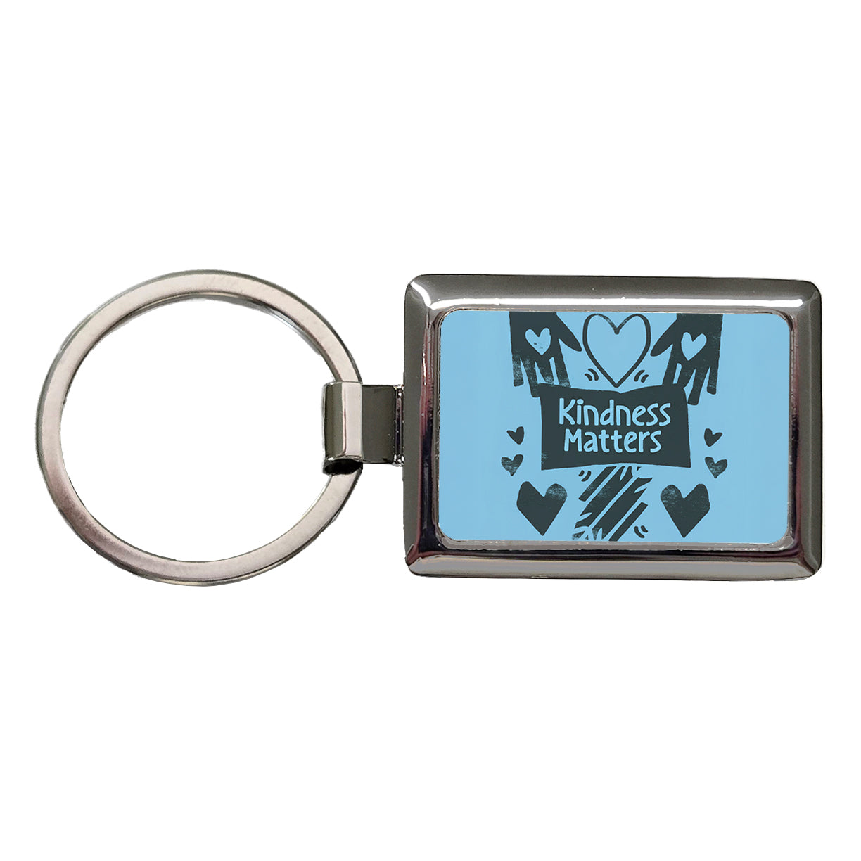 Kindness Matters Black Blue Rectangle Metal Keychain