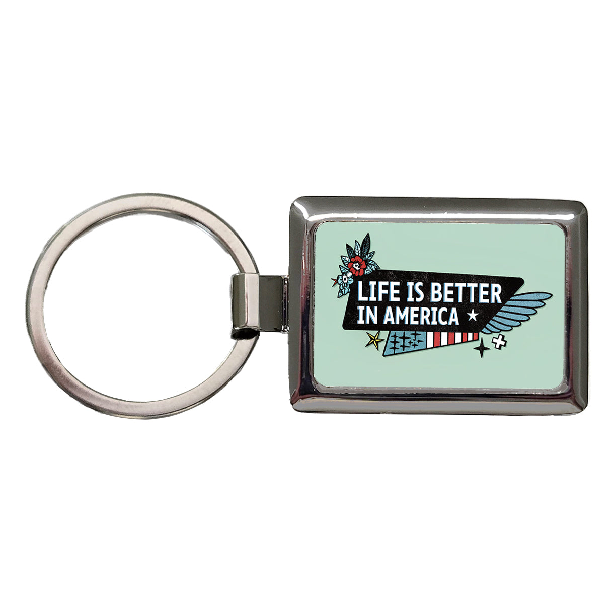 Life Is Better In America USA United States Rectangle Metal Keychain
