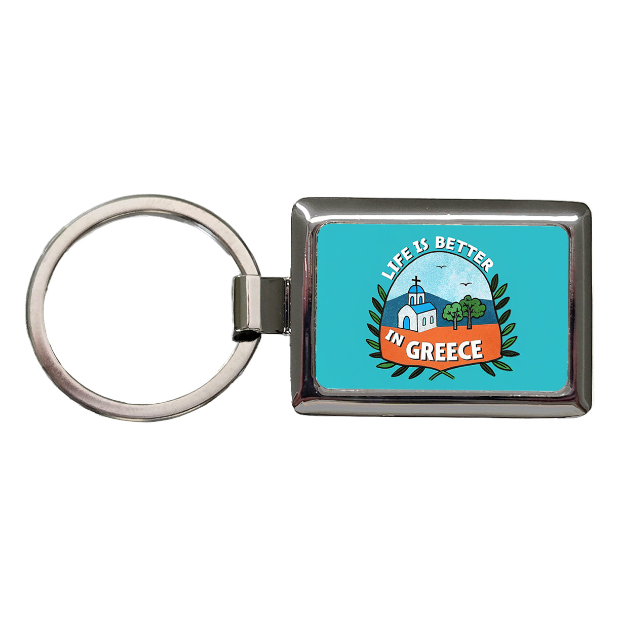 Life Is Better In Greece Rectangle Metal Keychain