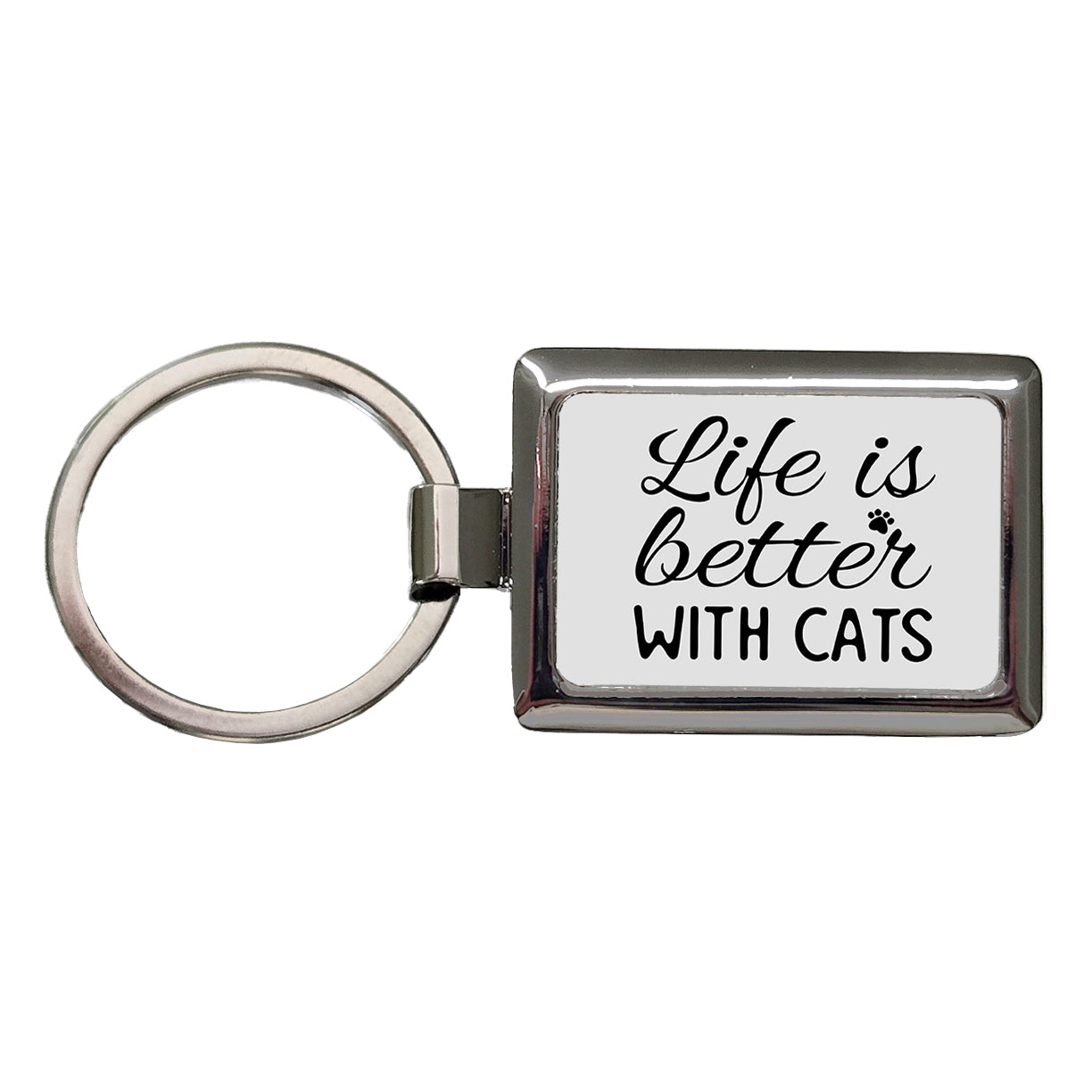 Life Is Better With Cats Gray Black Rectangle Metal Keychain