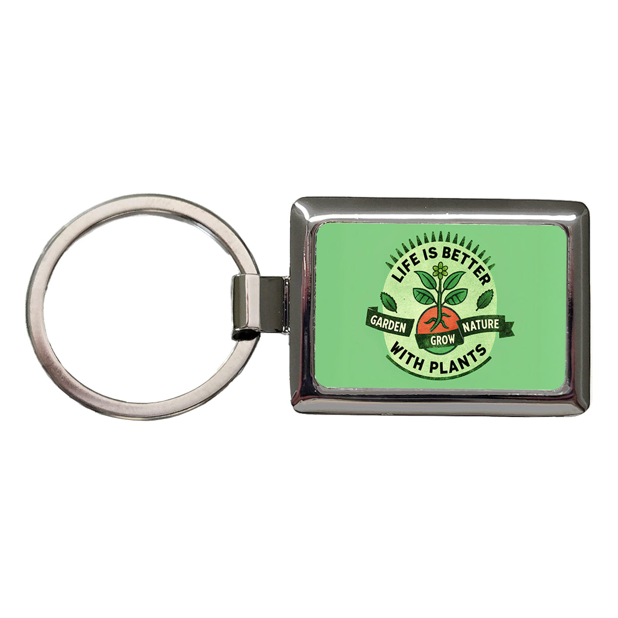 Life Is Better With Plants Rectangle Metal Keychain