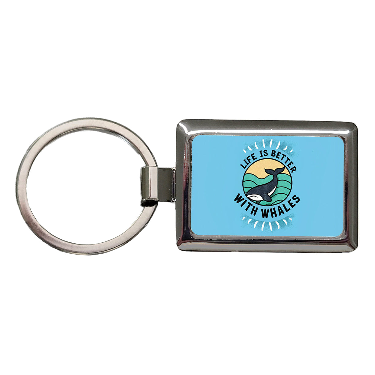Life Is Better With Whales Rectangle Metal Keychain