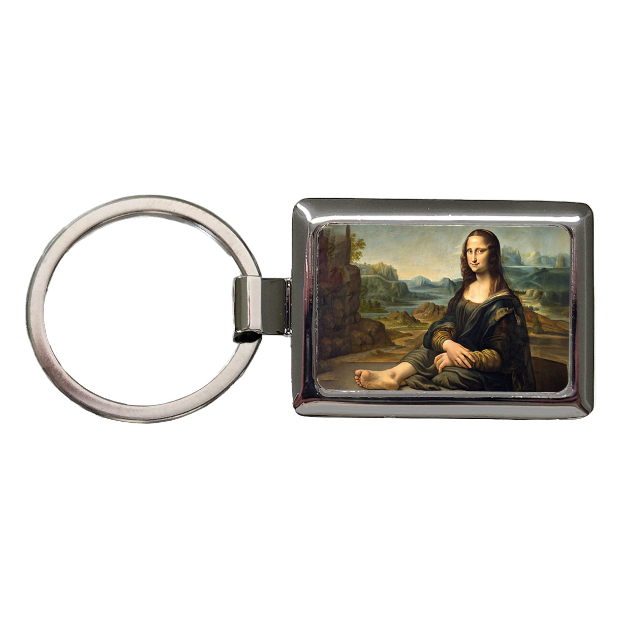 Mona Lisa With Foot Funny Rectangle Metal Keychain