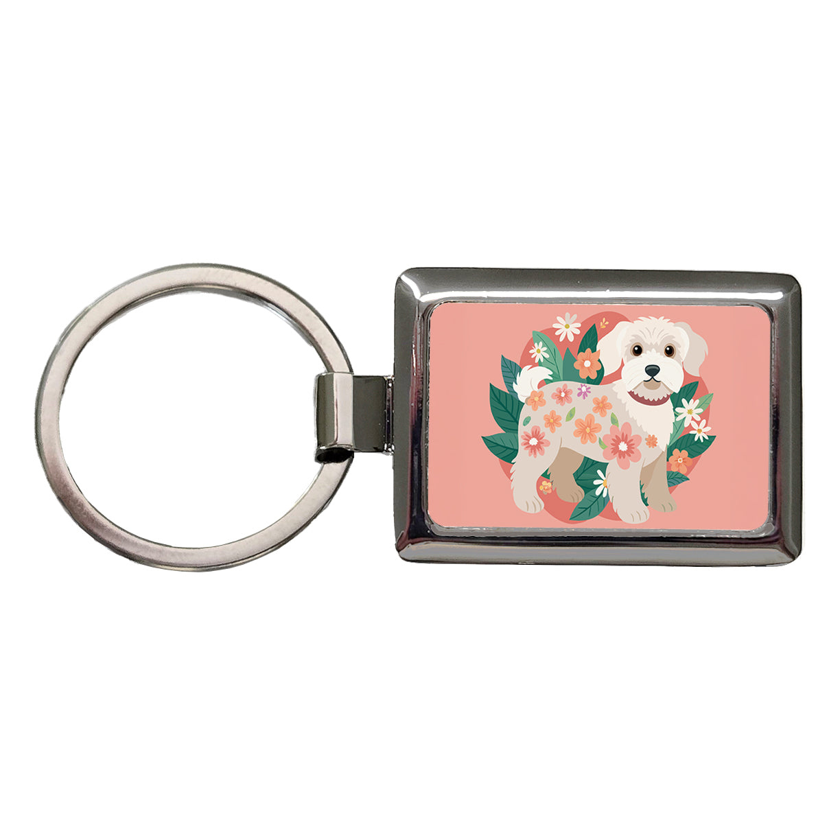 Schnoodle Floral Motif Cute Dog Rectangle Metal Keychain