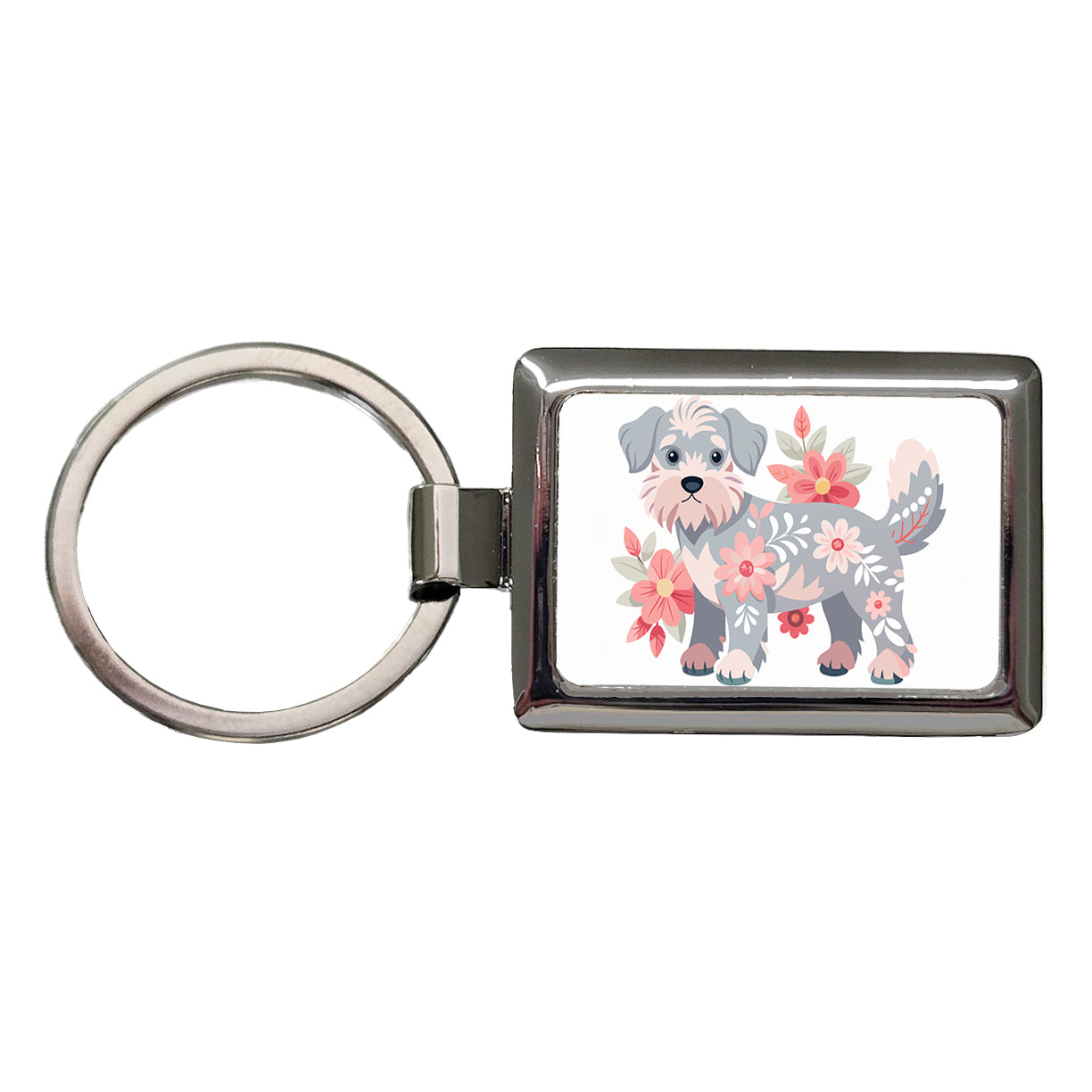 Schnoodle Floral Motif Dog Rectangle Metal Keychain
