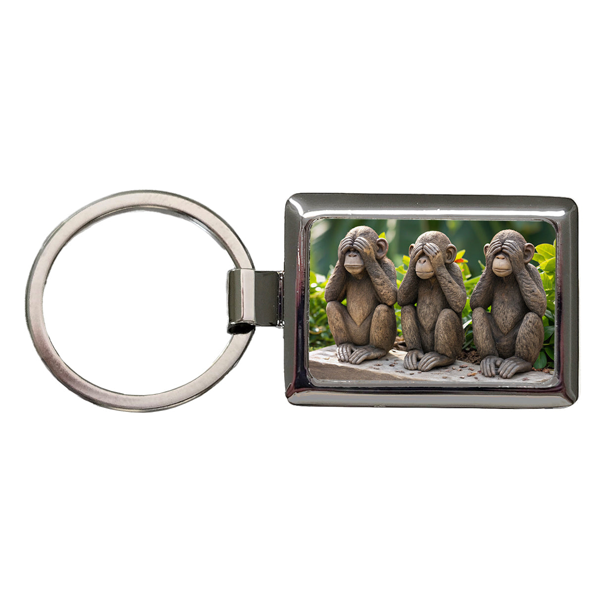 See No Evil Monkeys Funny Rectangle Metal Keychain