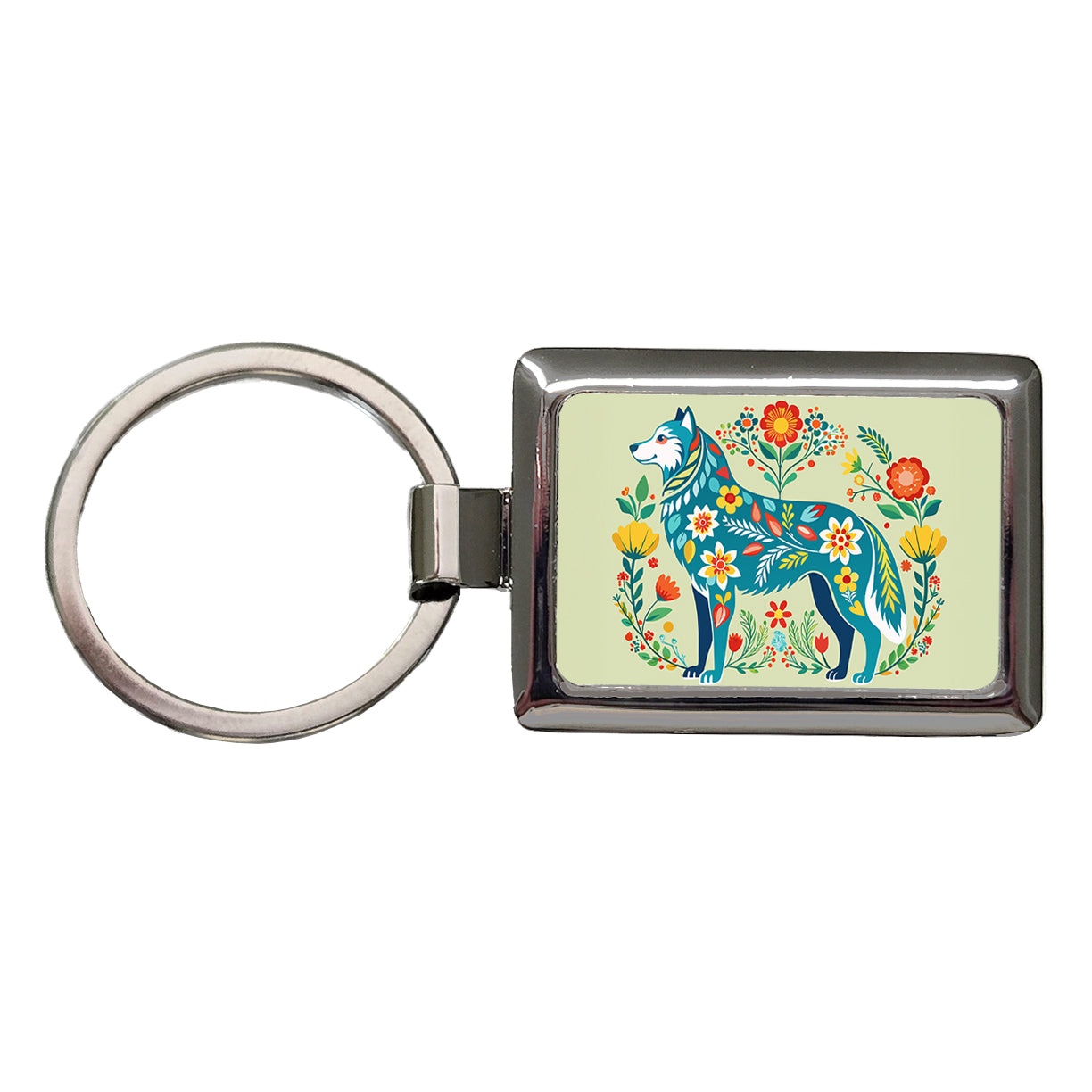 Siberian Retriever Floral Motif Beautiful Dog Rectangle Metal Keychain