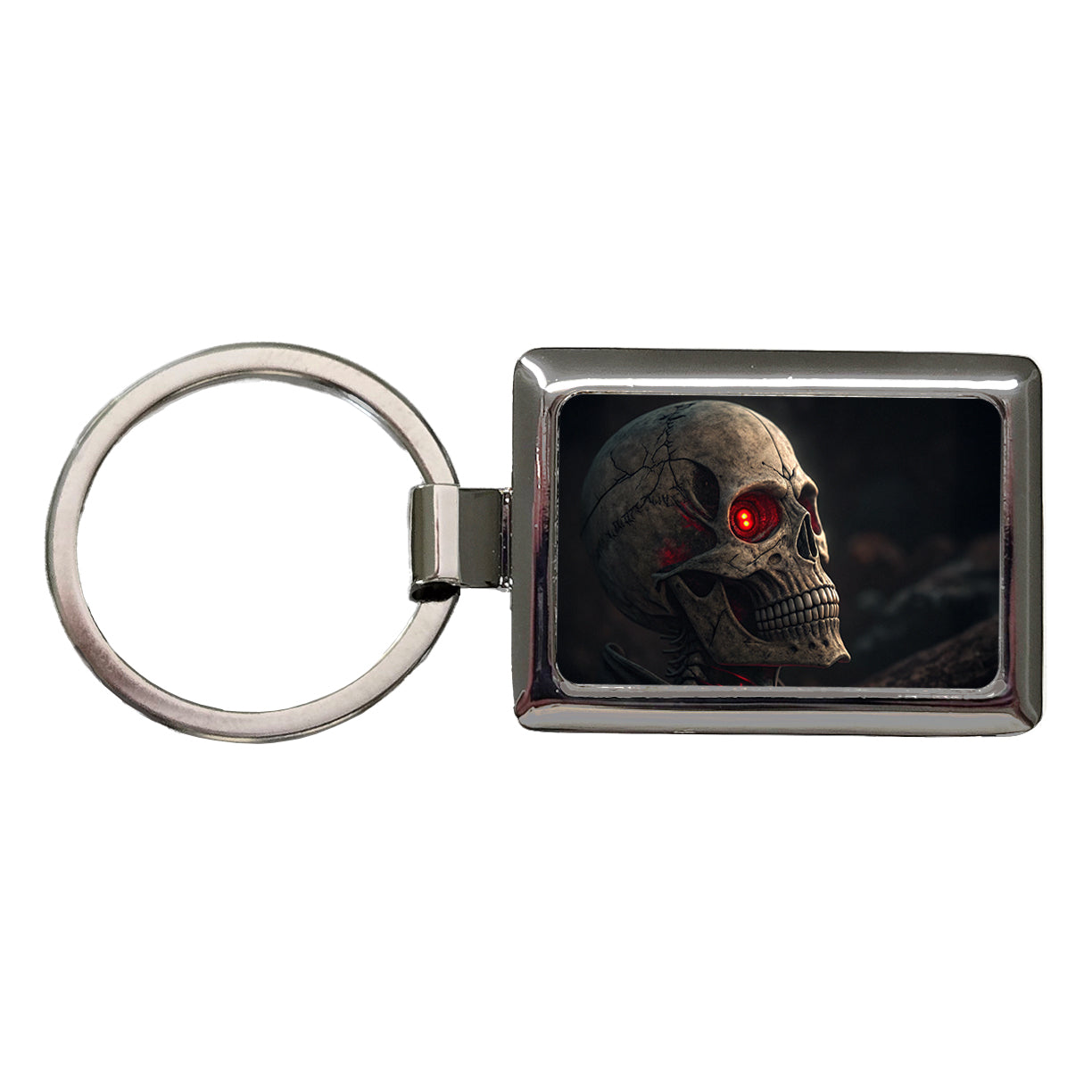 Skull With Red Eyes Rectangle Metal Keychain